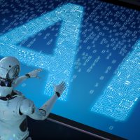 robot with ai 3d rendering humanoid robot with ai text in ciucuit pattern